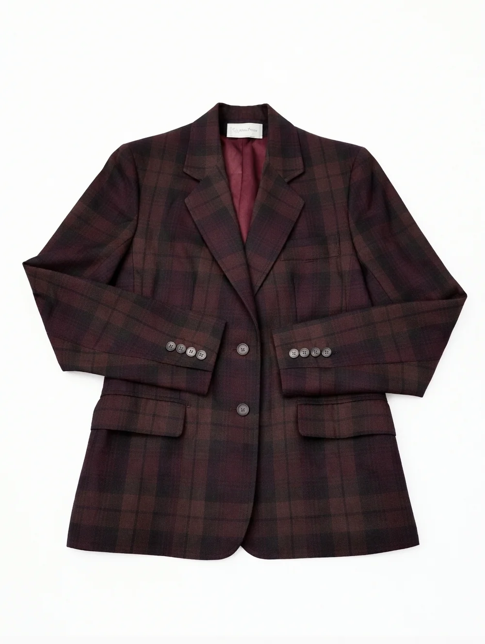 Evan Picone~Womens VTG 70s~Union Made Blazer Sportcoat~Burgundy Plaid~Wool~SM - Picture 3 of 9